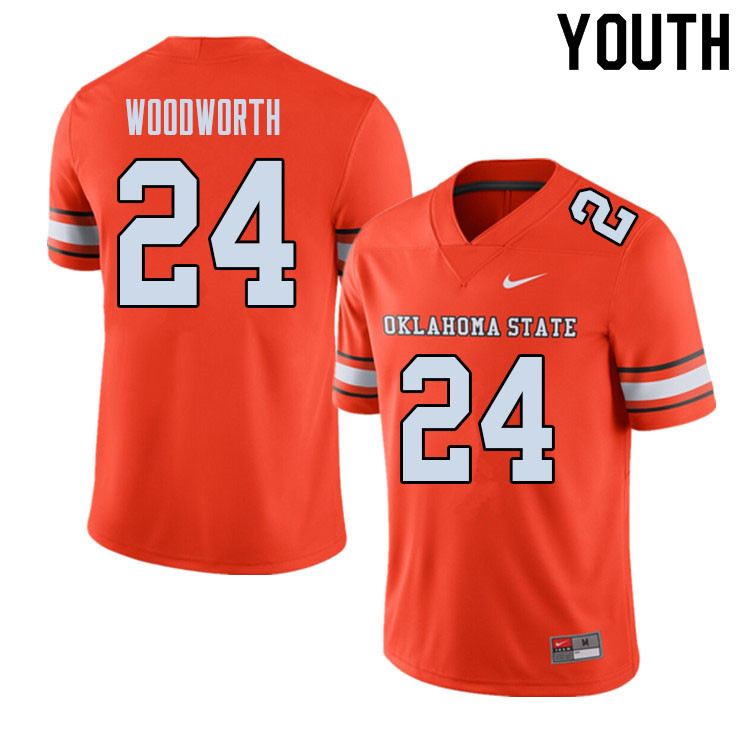 Youth #24 Tavien Woodworth Oklahoma State Cowboys College Football Jerseys Sale-Alternate - Click Image to Close